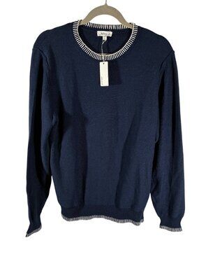 Johnnie-O Navy whipstitch Cotton Blend Crewneck Sweater Large NWT golf preppy